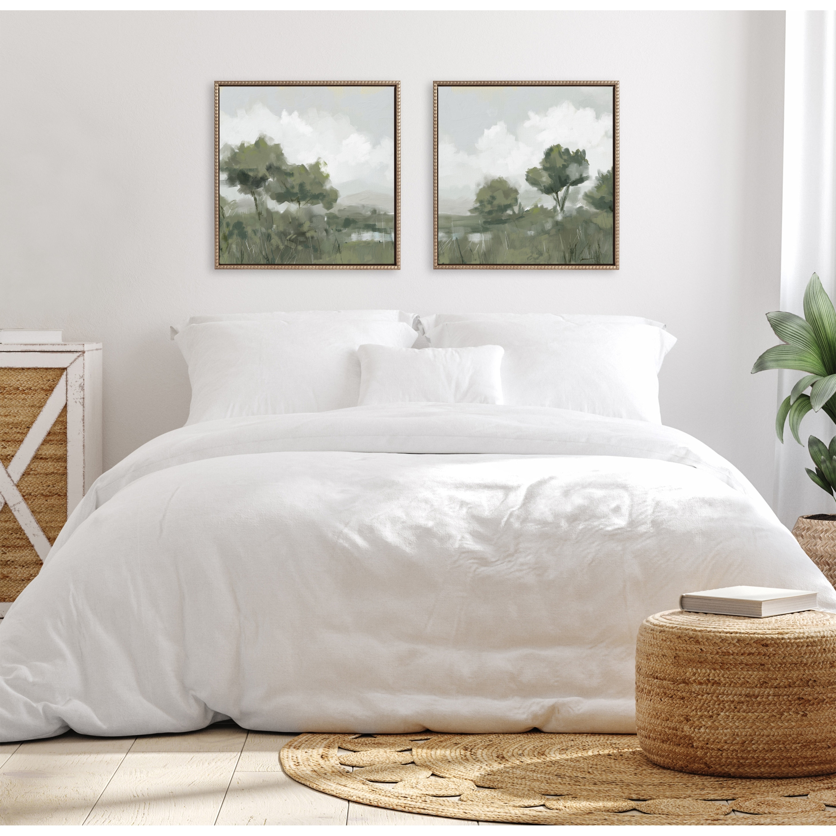 Kate and Laurel Sylvie Shades of Olive 1 and 2 Framed Canvas Art Set by Mary Sparrow