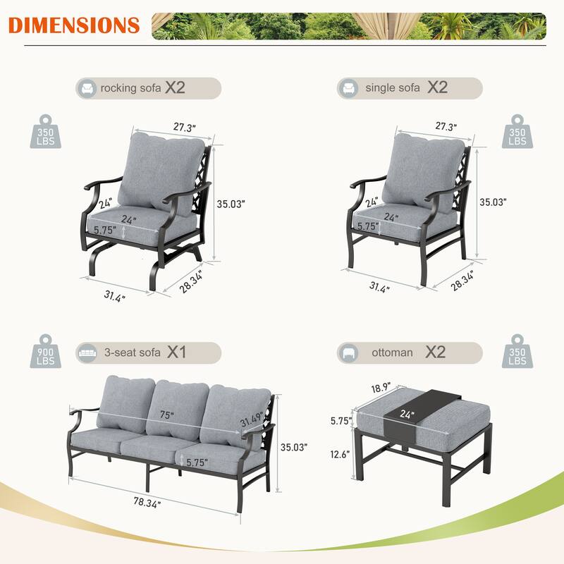 MAISON ARTS 6/7-Piece Patio Conversation Sets, Sofa Set with 2/4 x Single Chairs, 1 x 3-seater Sofa and Coffee Table/Ottomans