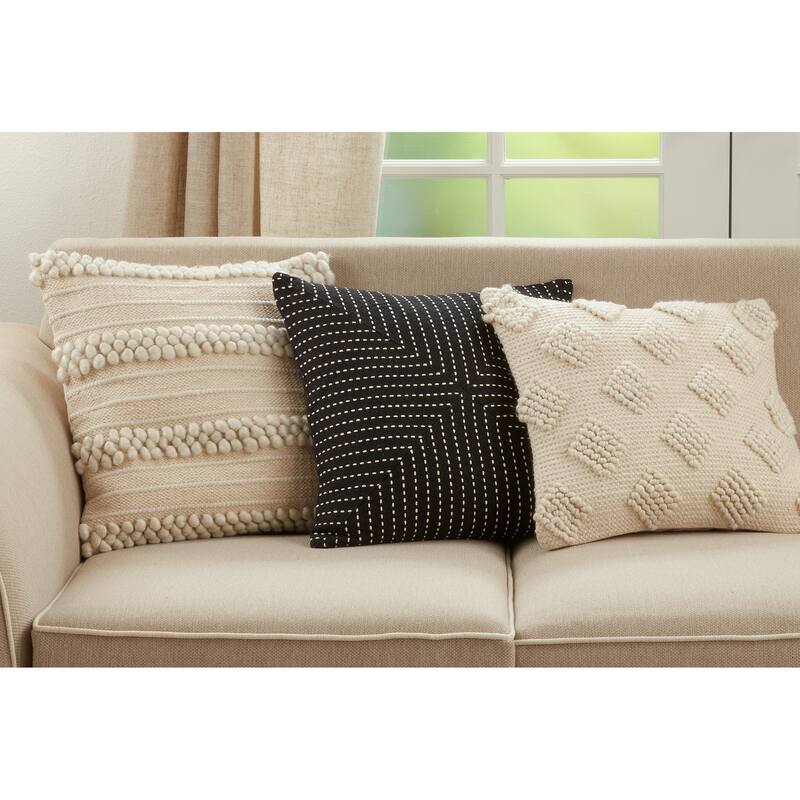 Diamond Throw Pillow With Pom Pom Design