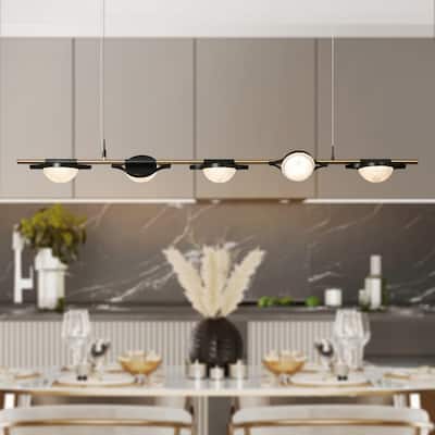 Modern LED 5-Light Chandelier 54" W Black Gold Island Lights for Dining Room - W 54.3" x H 67.5" Max