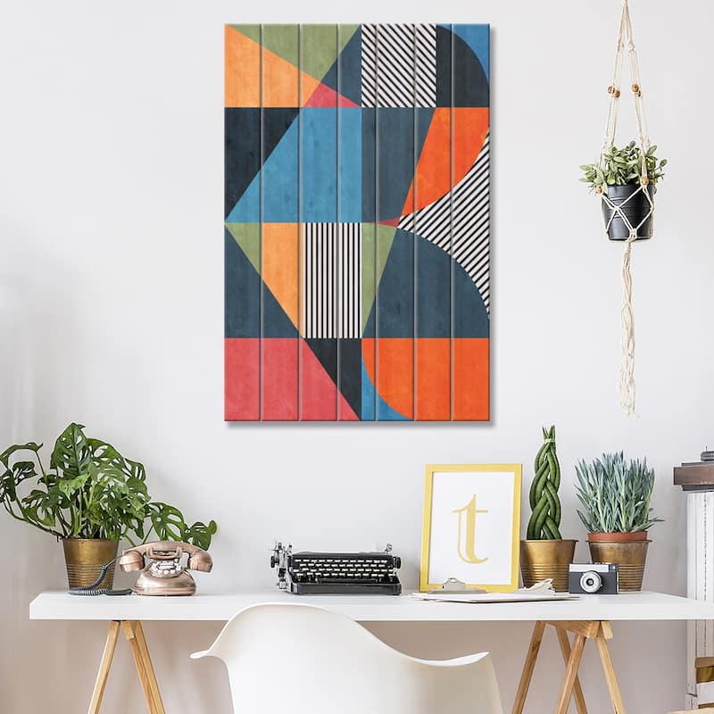 Geometric Pattern XXII Print On Wood by Angel Estevez - Multi-Color