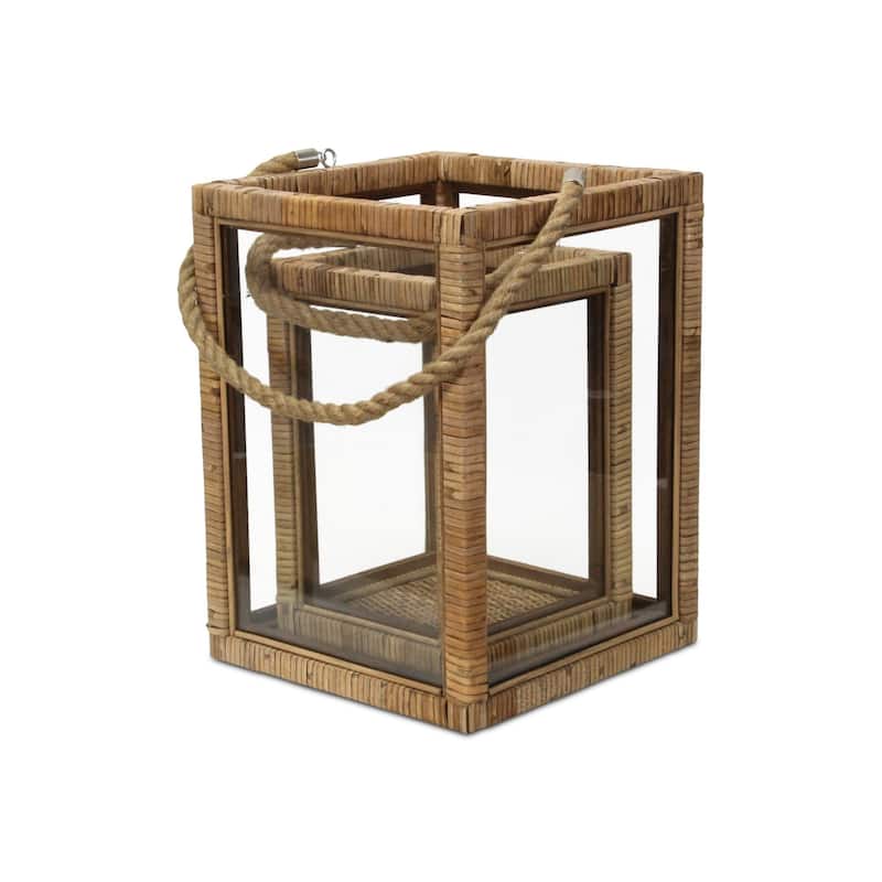 Rattan Wrapped Wooden Candle Lantern - 15" - Set of 2