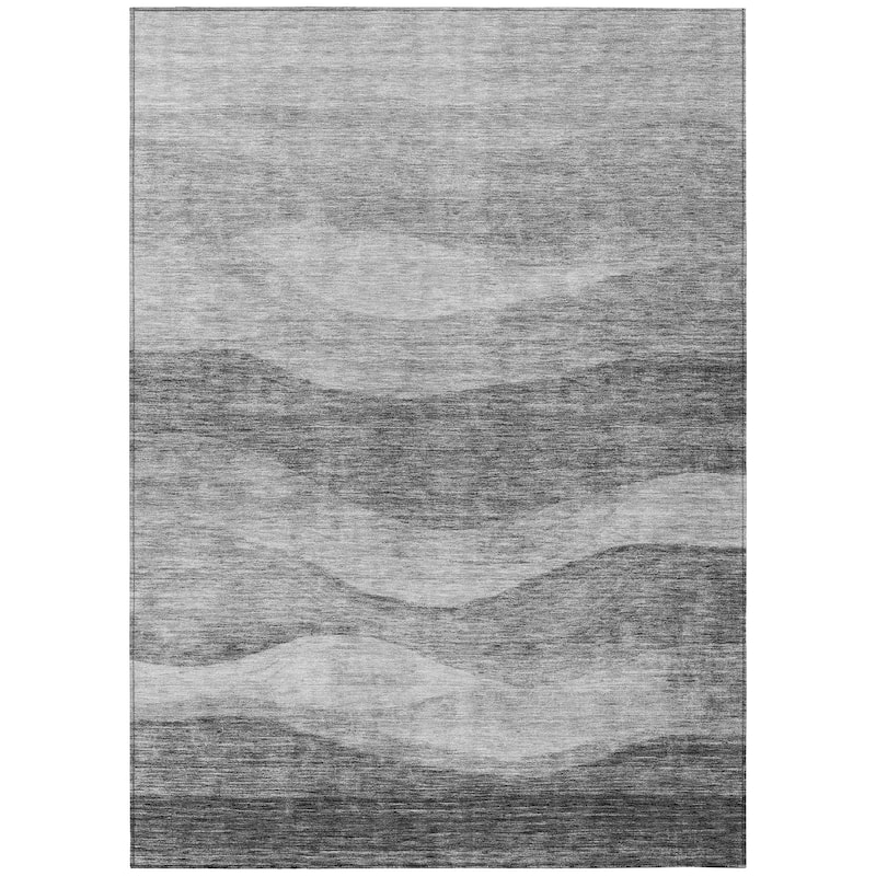 Machine Washable Indoor/ Outdoor Contemporary Waves Chantille Rug