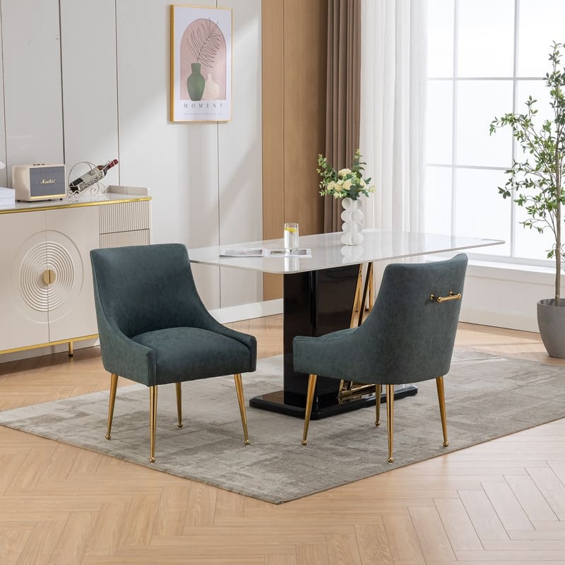 SEYNAR Modern Glam PU Leather Dining Chair or Vanity Chair Set of 2 with Rear Handle