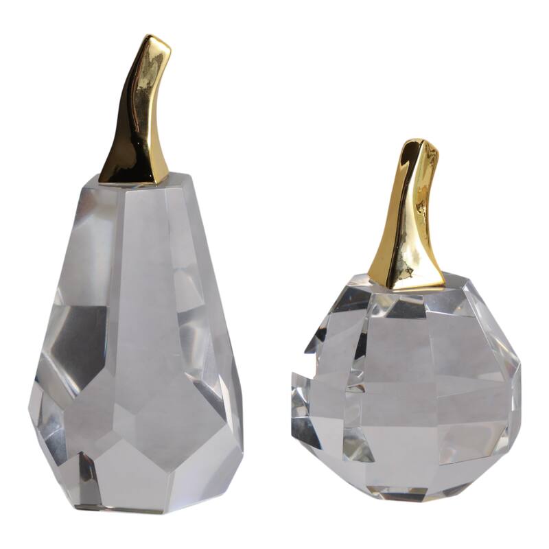 Glass Figurine Pear and Apple Luxurious Accent (Set of 2) - 5/6" Clear - 2.75" x 3.25" x 7.25"