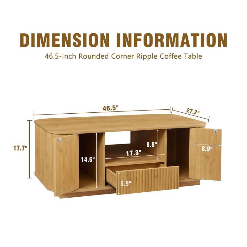46.5"modern luxury oval coffee table with drawers and storage compartments, curved contour design