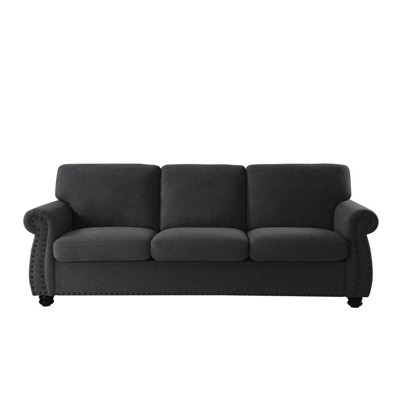Soft Velvet 3 Seater Sofa with High-Density Foam, Black
