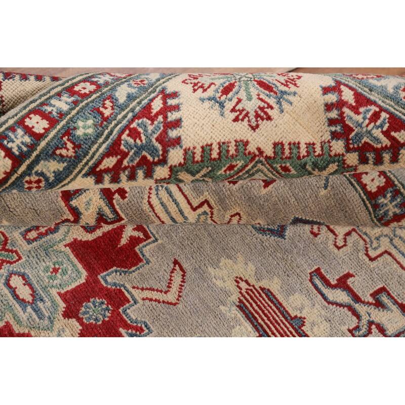 Grey Traditional Kazak Oriental Area Rug Hand-Knotted Wool Carpet - 5'0" x 6'8"