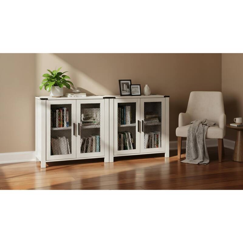 WAMPAT Bookcase with Mesh Door and Adjustable shelf - Antique White