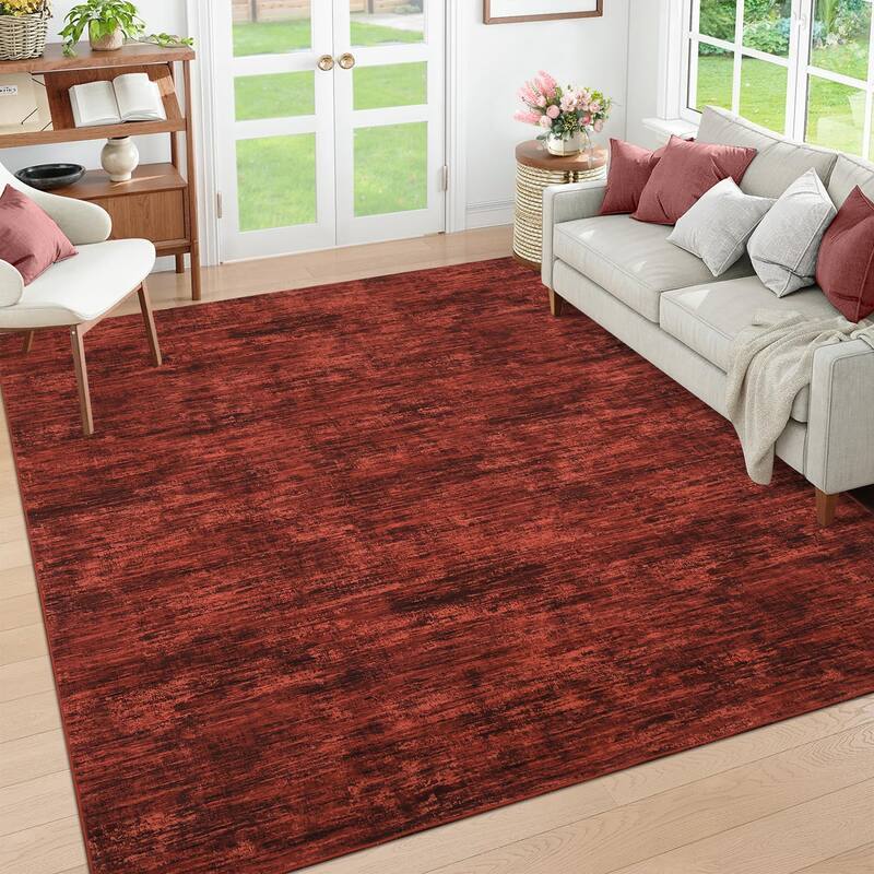 Rugs for Living Room Modern Abstract Area Rug Non-Slip Low Pile Accent Rug Soft Foldable Solid Rug - 10'x13' - Red