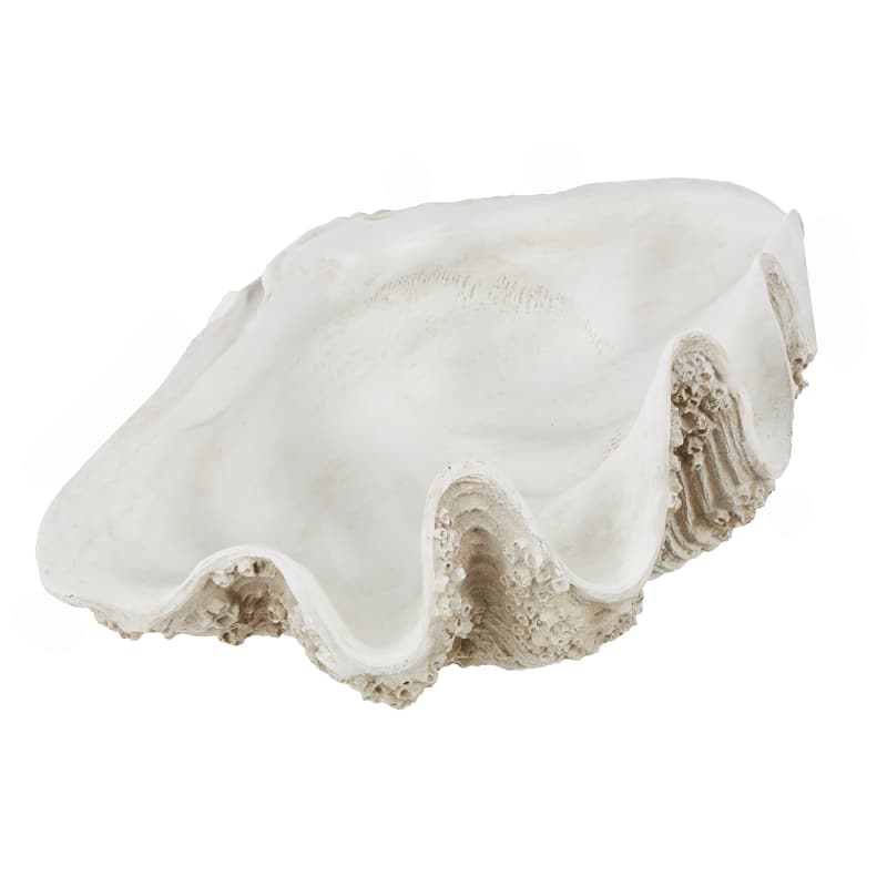 White Polystone Large Textured Shell Decorative Sculpture