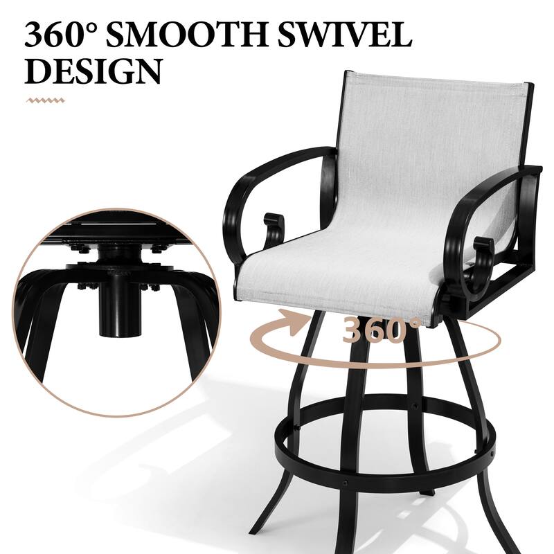 VredHom Outdoor Patio Bar Stools Swivel Bar Chair Sunbrella Textilene Sling - 20.1 in W x 44.3 in H