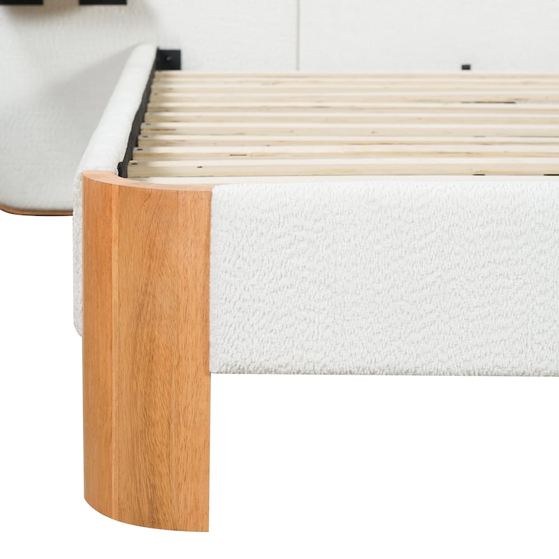 Christopher Knight Home - Modern Boucle Upholstered Platform Bed with Built-In Floating Shelves