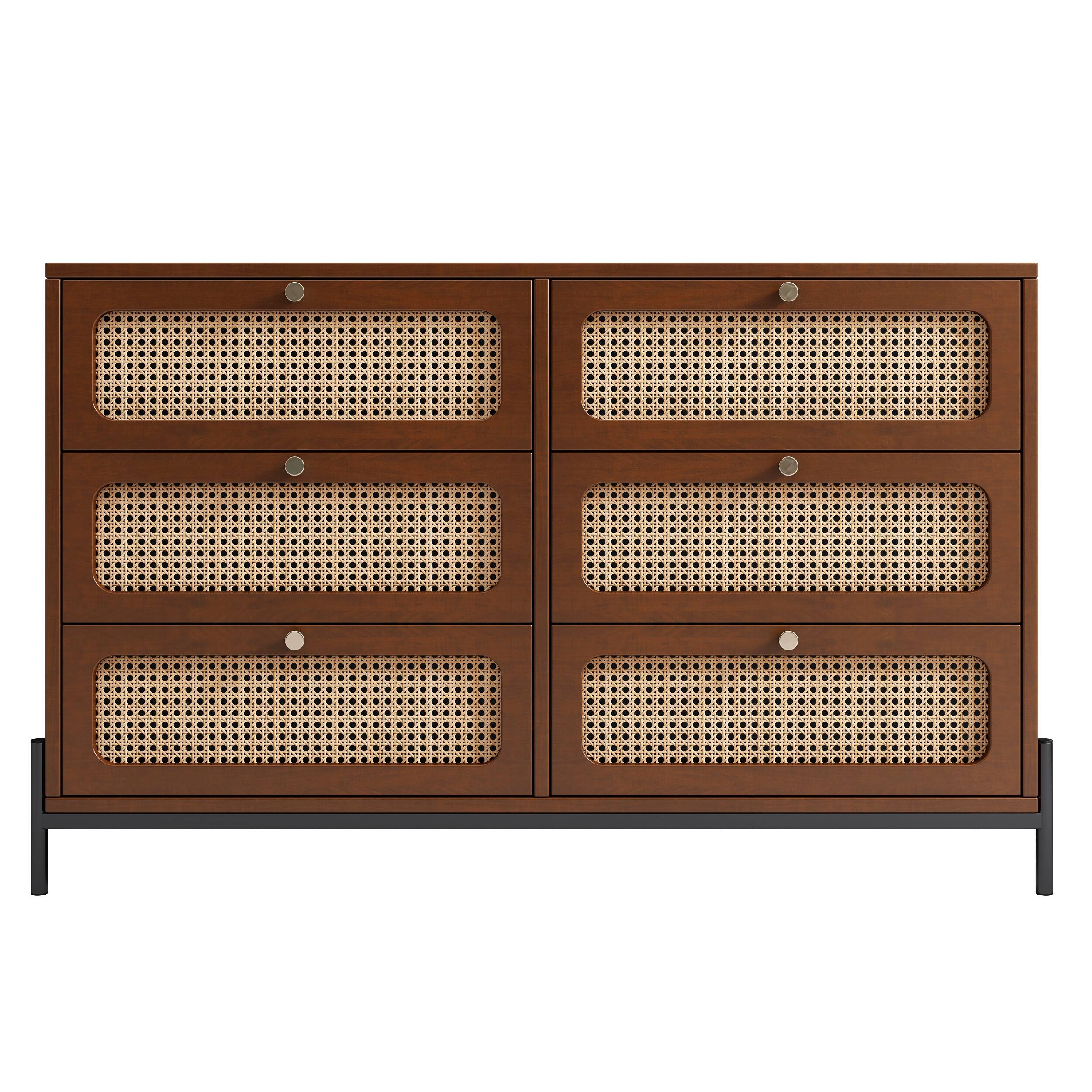 Rattan Dresser for Bedroom with 6 Drawer,Wood Durable Dressers & Chests