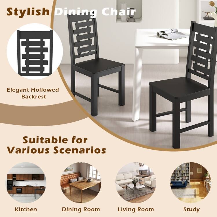 Classic Solid Wood Dining Chairs Set of 2 with High Back and Hollowed Design Vintage Style Kitchen Chairs - 18" x 21" x 39.5"