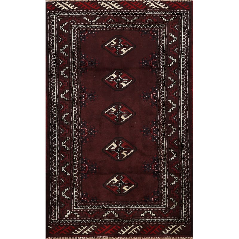 Traditional Geometric Persian Balouch Area Rug Wool Hand-knotted - 2'9" x 3'10"