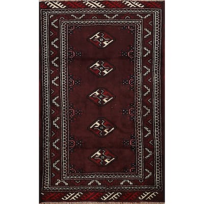 Traditional Geometric Persian Balouch Area Rug Wool Hand-knotted - 2'9" x 3'10"