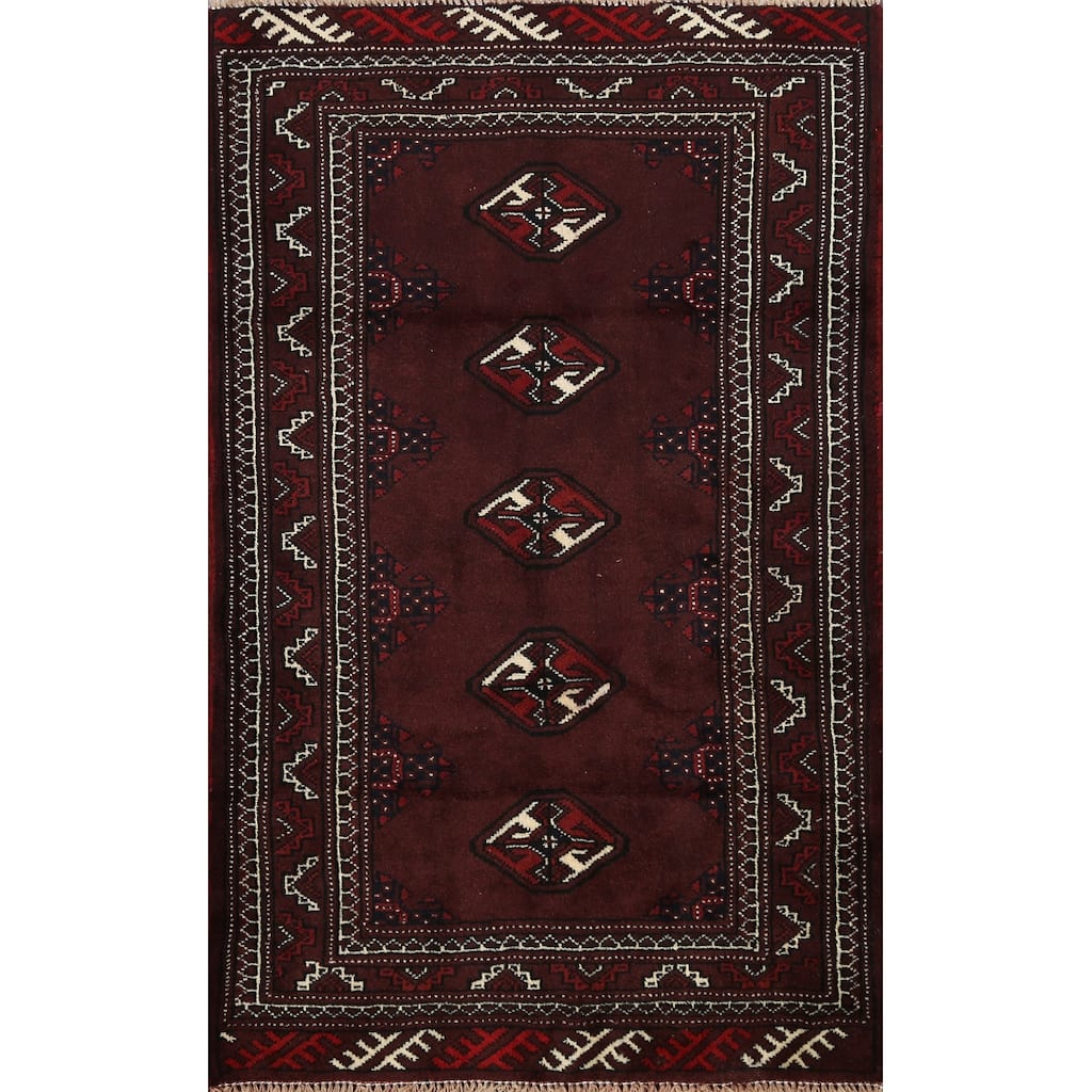Traditional Geometric Persian Balouch Area Rug Wool Hand-knotted - 2'9" x 3'10"