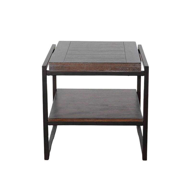 Lery End Table, Dark Brown Wood, Black Metal, Bottom Shelf, 24 Inch