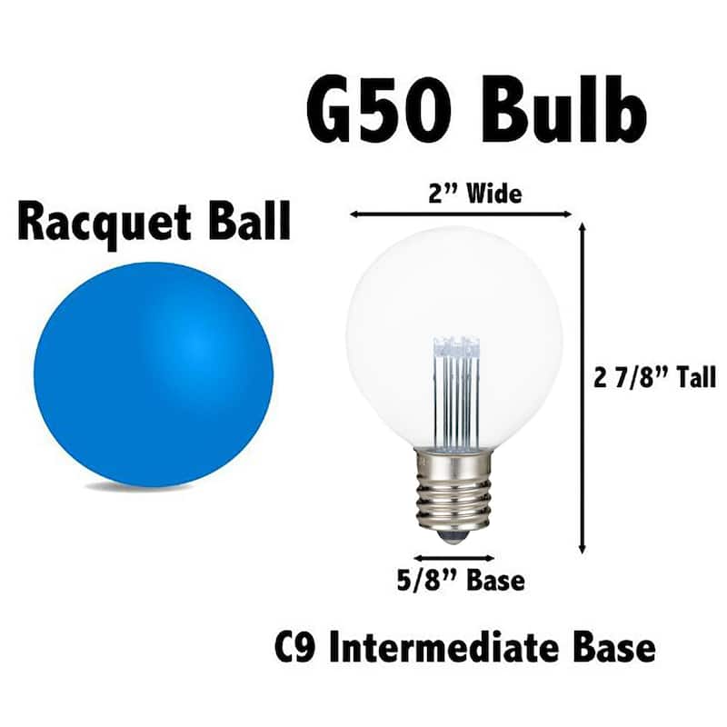 25 Pack LED G50 Outdoor Patio Globe Replacement Bulbs, Warm White, E17/C9 Base - Small