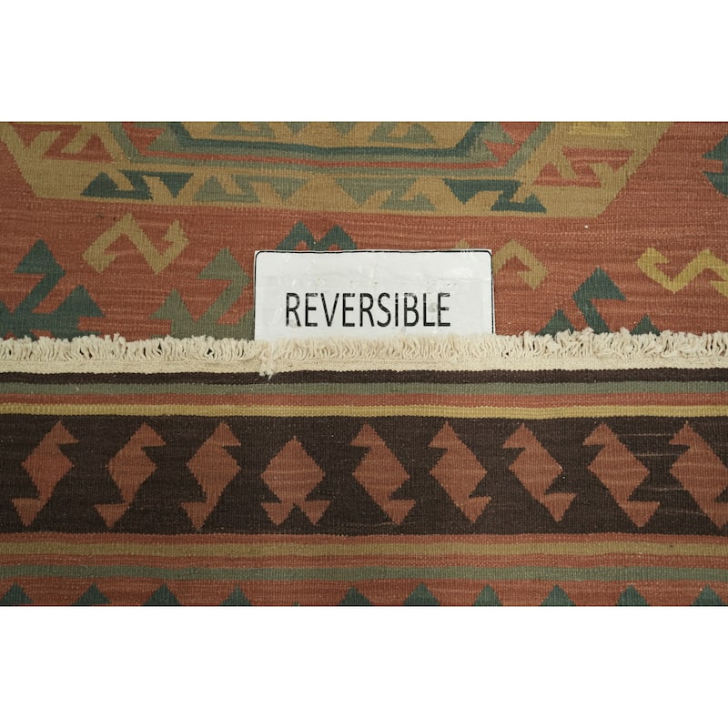 Hand Woven Oriental 100% Wool Carpet Southwestern Tribal Oranges & Rust Kilim Area Rug - 9' 9'' X 7' 9''