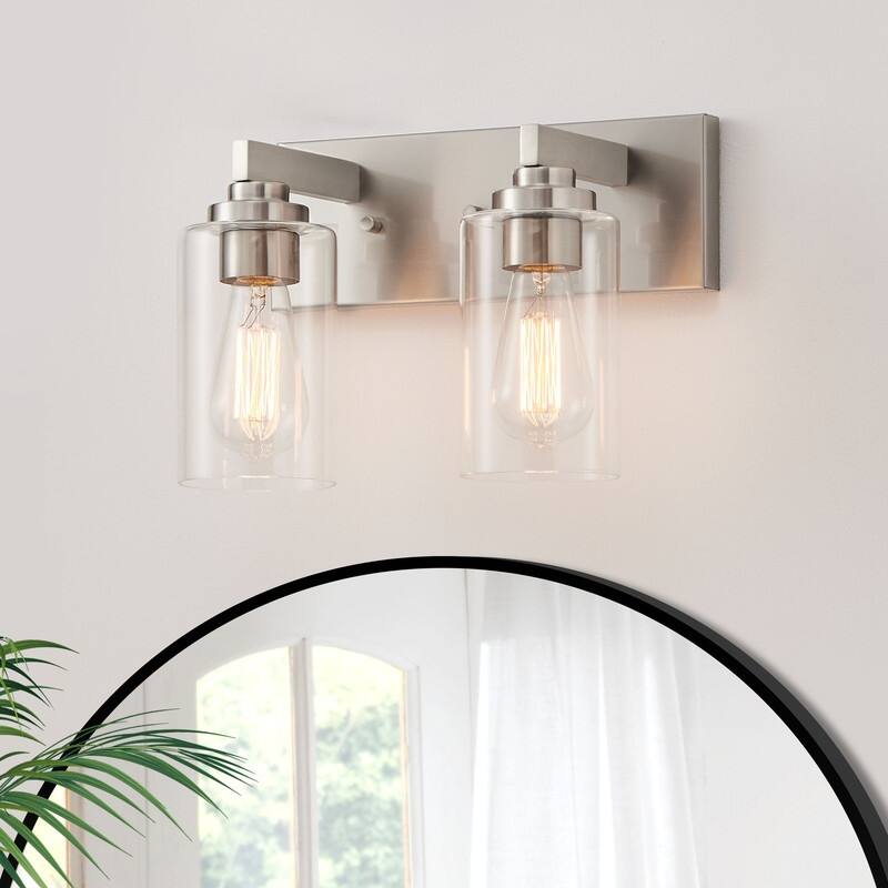 KAWOTI 2-Light Bathroom Vanity Light with Clear Glass Shade - Brushed Nickel