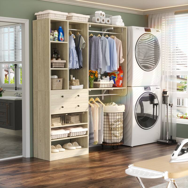Grimm 5FT Small Closet System with Drawers, 60" Closet Organizer System with Reversible Hanging Shelving
