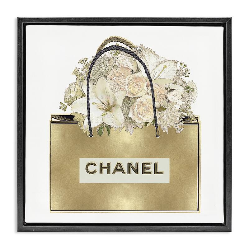 Stupell Flowers in Gold Bag Framed Floater Canvas Wall Art Design By Madeline Blake - 25 x 25 - Black