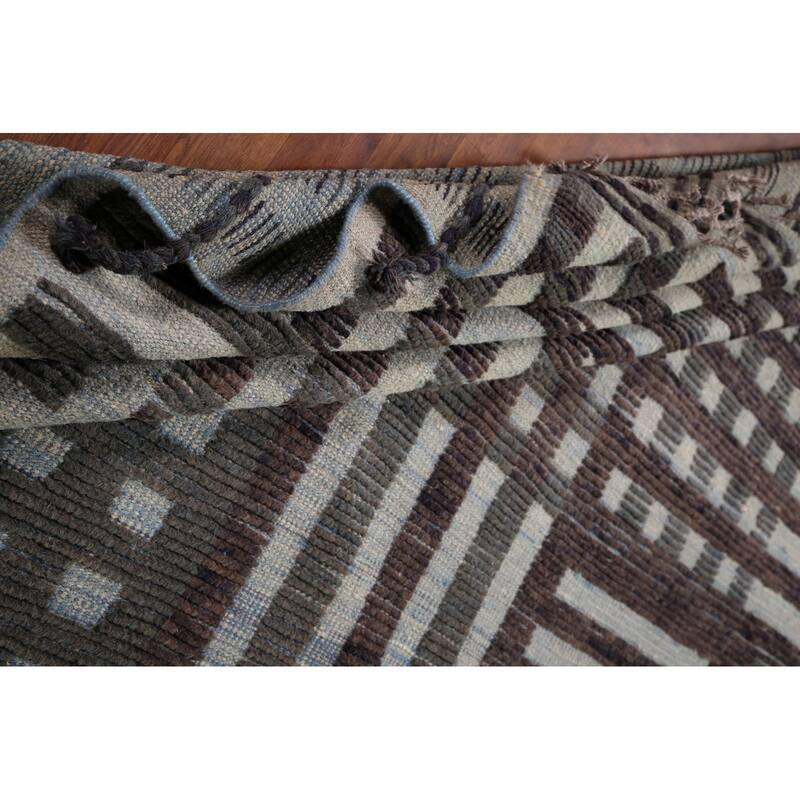 All-Over Checkered Moroccan Oriental Area Rug Hand-Knotted Wool Carpet - 8'10"x 12'7"