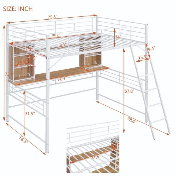 Full Size Loft Bed with Desk and Shelf - Bed Bath & Beyond - 40373838