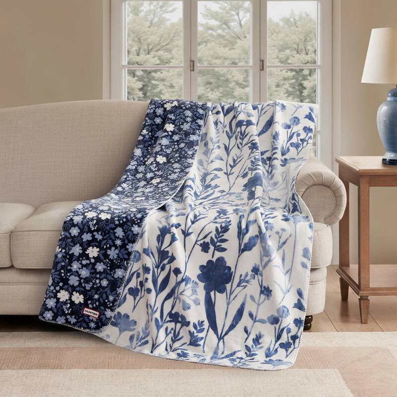 Hunter Reversible Plaid Plush Throw Blankets - 50" x 70" - Mood Indigo