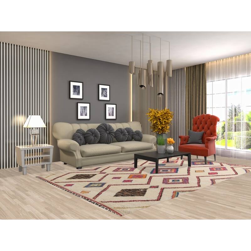 Tribal Geometric Moroccan Oriental Wool Area Rug Hand-knotted Carpet - 5'10" x 9'11"