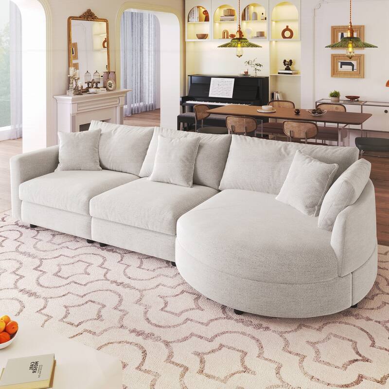 3-Piece Sectional Sofa with Curved Chaise and 3 Throw Pillows - Perfect for Living Rooms, Offices