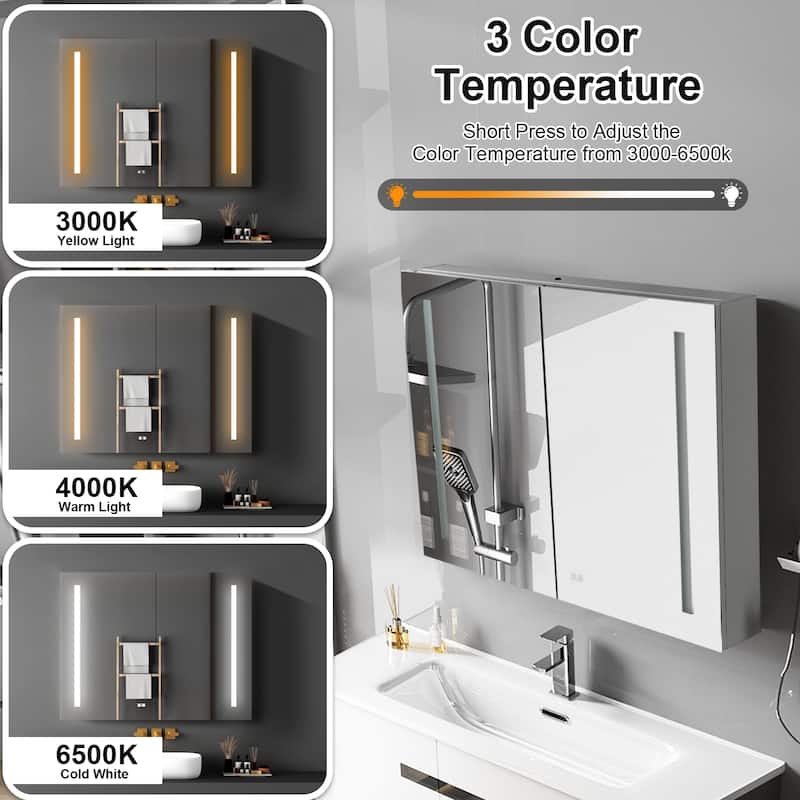 LED Mirror Lighted Medicine Cabinet with Lights,LED Medicine Cabinet,Aluminium,Outlets & USB - N/A