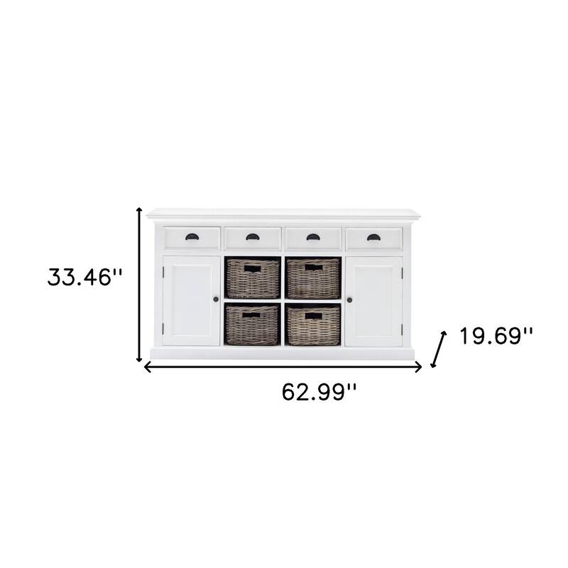 HomeRoots 63" White Solid Wood Four Drawer Sideboard with Two Doors - 62.99' X '33.46' X '19.69