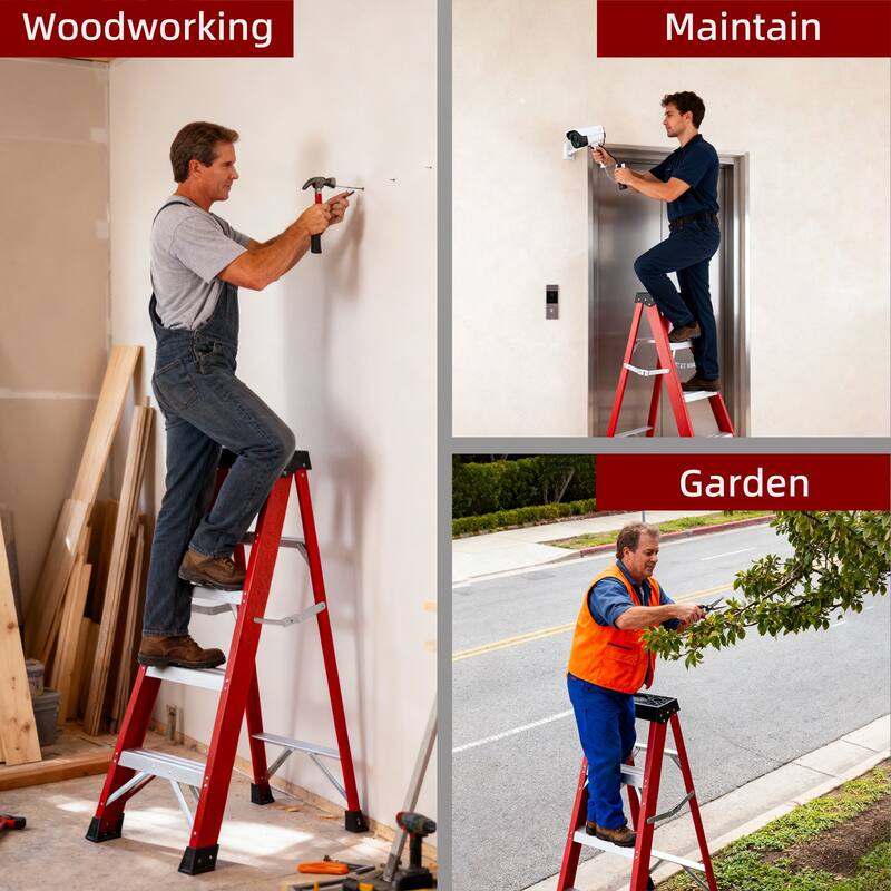 Anmytek Fiberglass Electrician Stepladder 330 lbs Capacity Non Conductive Single Sided Insulated Folding Ladder