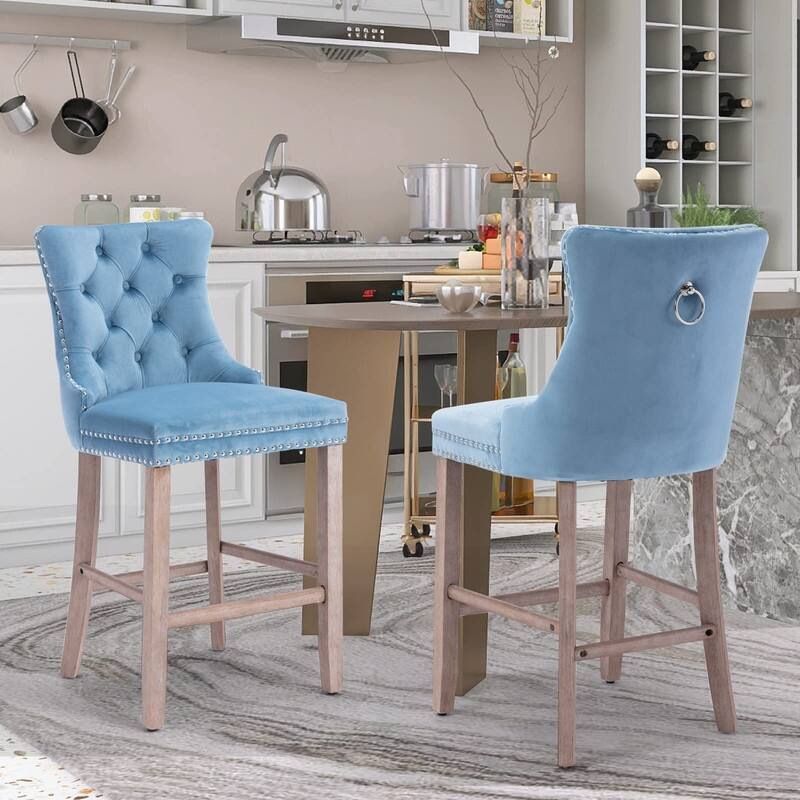Wing Back Velvet Tufted Nailhead Barstools(Set of 6)