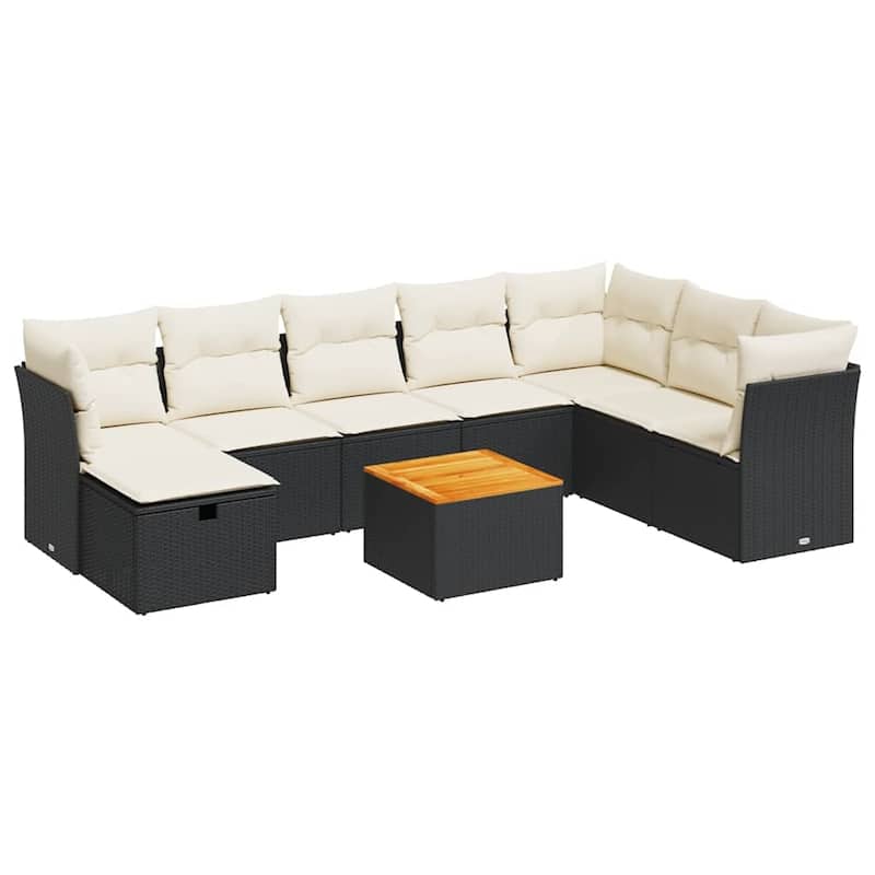 vidaXL Patio Sofa Set with Cushions Outdoor Furniture 9 Piece Poly Rattan