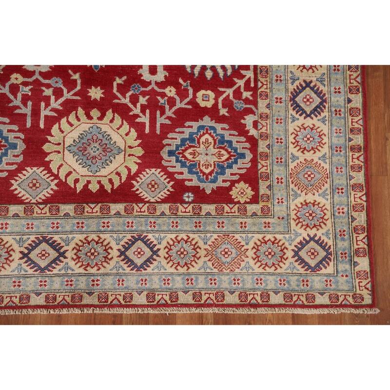 Hand Knotted Oriental 100% Wool Carpet Traditional All-Over Red Kazak Area Rug - 9' 2'' X 5' 11''