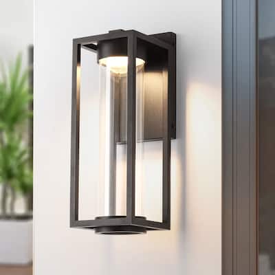 1-Light Modern Black Rectangle Aluminum Integrated LED Outdoor Wall Light with Clear Glass - 5.5 in. W x 15.9 in. H x 6.3 in. D