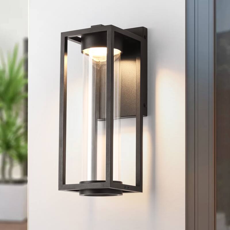 5.5" W 1-Light Modern Black Rectangle Aluminum Integrated LED Outdoor Wall Light with Clear Glass - 5.5 in. W x 15.9 in. H x 6.3 in. D - Black/Clear
