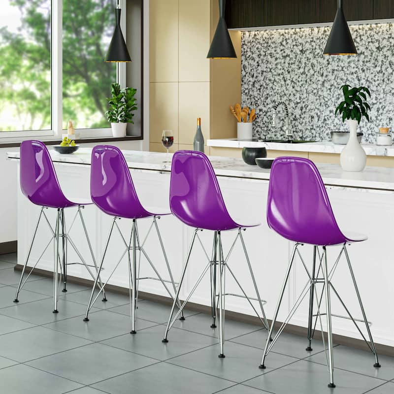 LeisureMod Modern Cresco Acrylic Barstool with Chrome Base and Footrest for Home Bar Restaurant