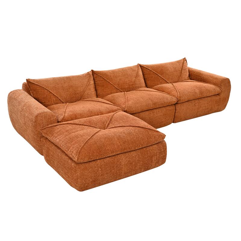 Roomfitters 116'' Fully Compressed Sofa, High Density Foam, Legless Modular Design, No Assembly, Chenille, Orange
