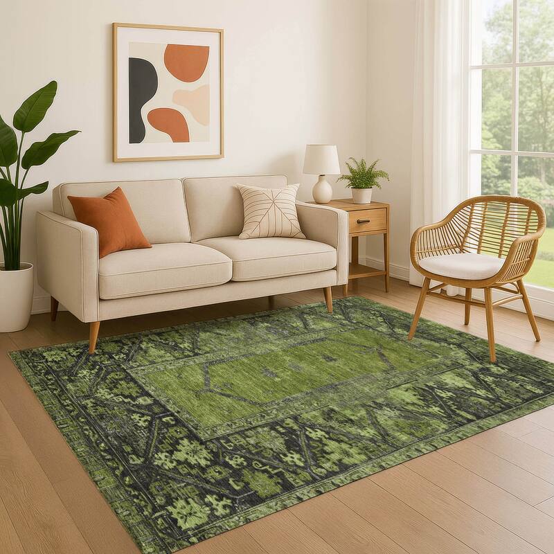 Premium Washable Super Soft Traditional Global Mayfield Rug - Olive - 8' x 10'