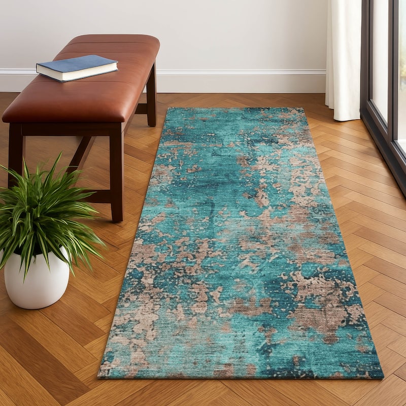 Premium Washable Super Soft Chic Abstract Mayfield Rug - Teal - 2'3" x 7'6"