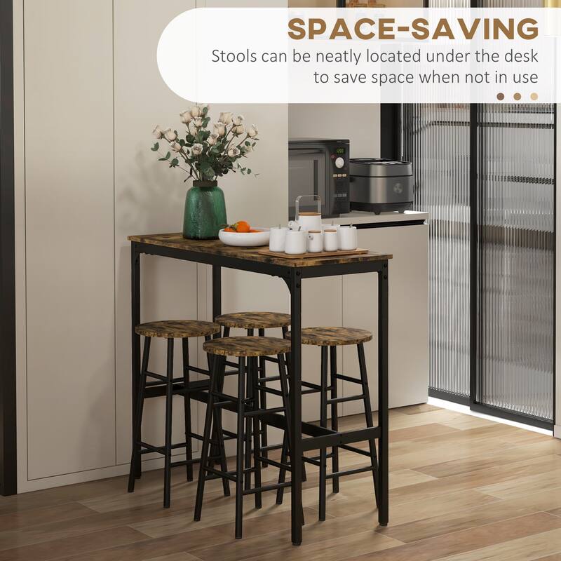 Modern 5-Piece Dining Set with Square Counter Height Bar Table & 4 Bar Stools