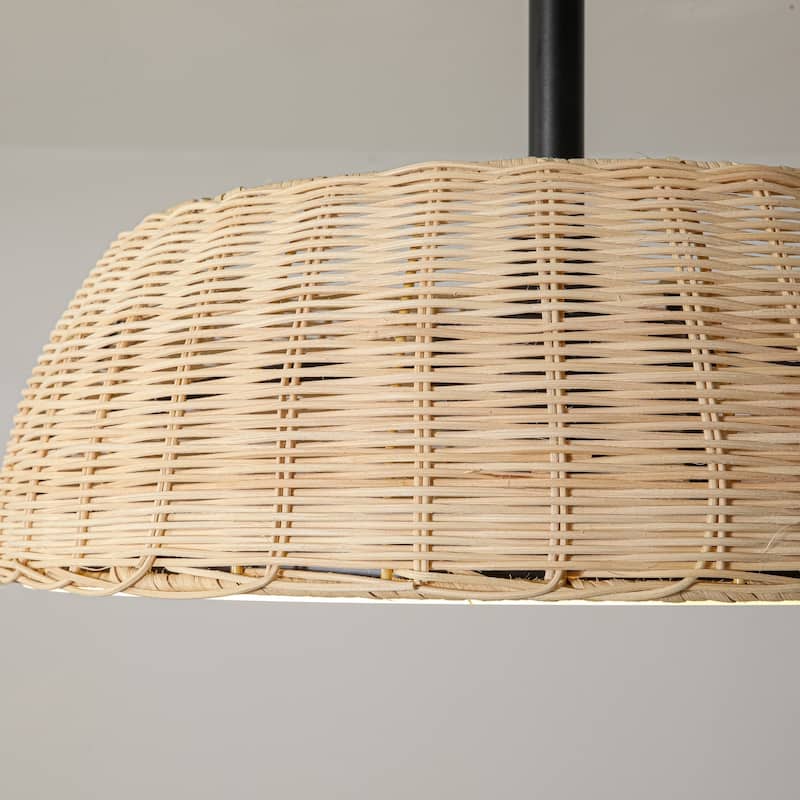 21.3" W Indoor Boho Woven Rattan Matte Black with ABS Blades Remote Control & 3-Color Dimmable LED Ceiling Fan Light