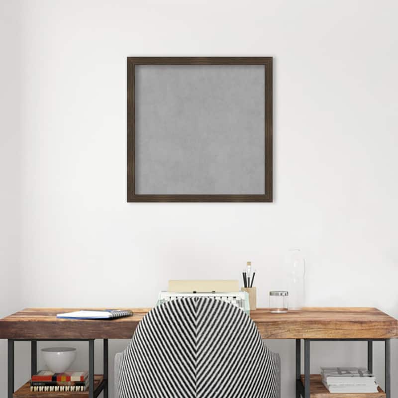 Amanti Art Woodgrain Stripe Chocolate Framed Magnetic Board
