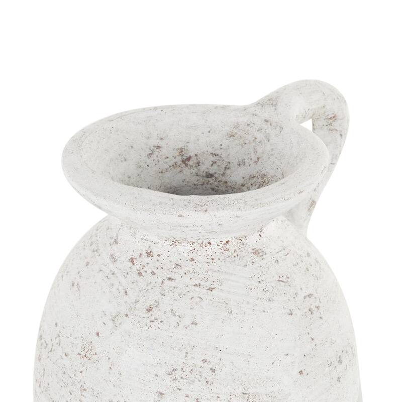Ceramic Antique Style Textured Pot Decorative Vase with Handle - Cream - Roche River Decor