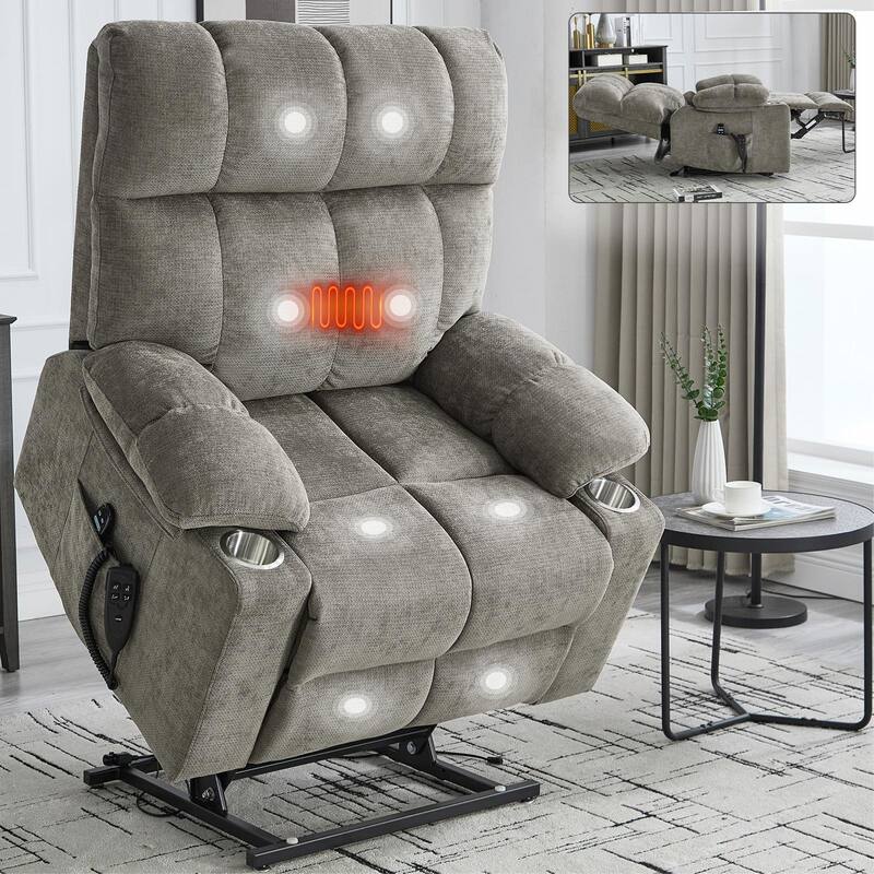 Dual Motor Infinite Position Up to 350 LBS Chenille Power Lift Recliner Chair - Brown